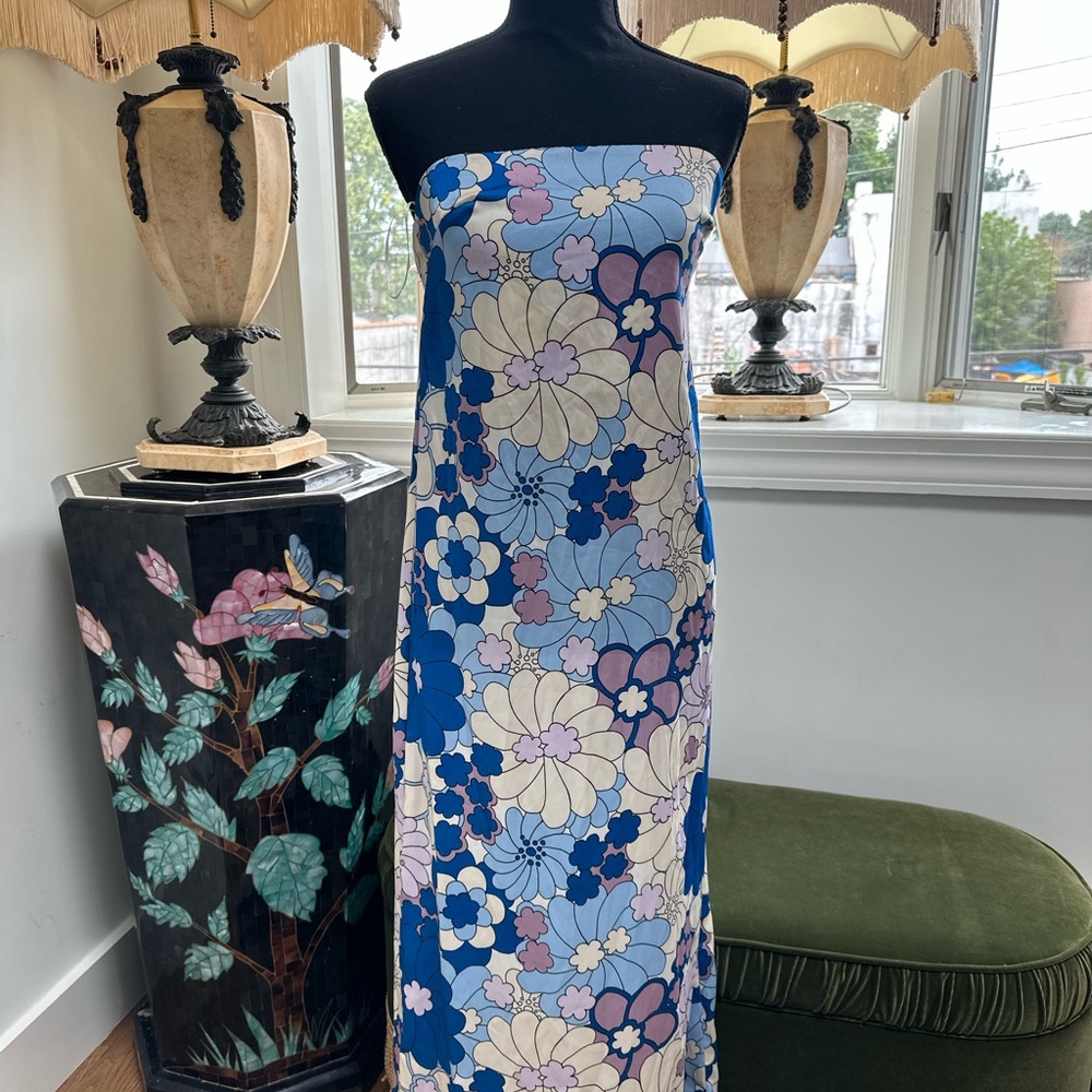 Zara Strapless Floral Dress - Blue and Purple